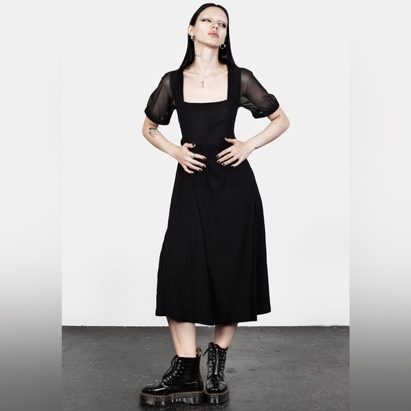 Disturbia Dresses & Skirts - Disturbia Ammit Midi Dress with Sheer Sleeves Black